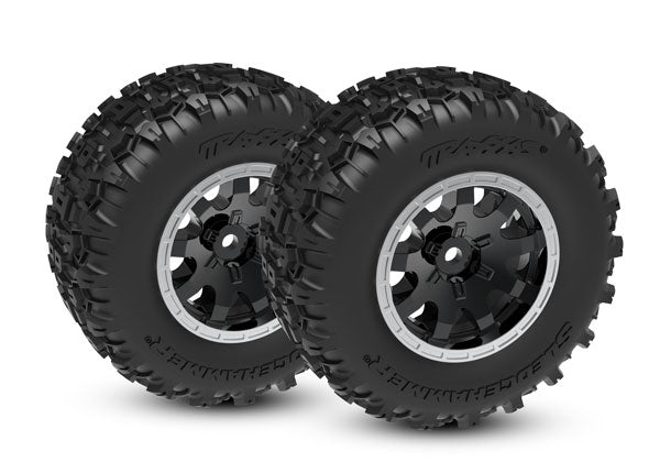 トラクサス MINI MAXX タイヤとホイール、組み立て済み(ブラック、サテンビードロックホイール、デュアルプロファイル(外側 2.1 インチ、内側 2.6 インチ)、Sledgehammer® タイヤ、フォームインサート))(フロント)(2本) 10771-STBLK