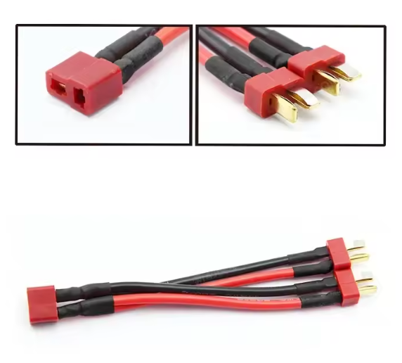 T型プラグ バッテリー並列接続ケーブル Y字デュアル延長 シリコーンワイヤー