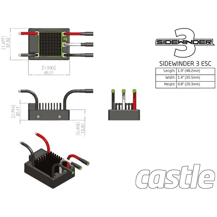 キャッスルクリエーションズ 1/10 RCカー、クローラー用ESC サイドワインダー 3 スポーツ 防水 010-0115-00