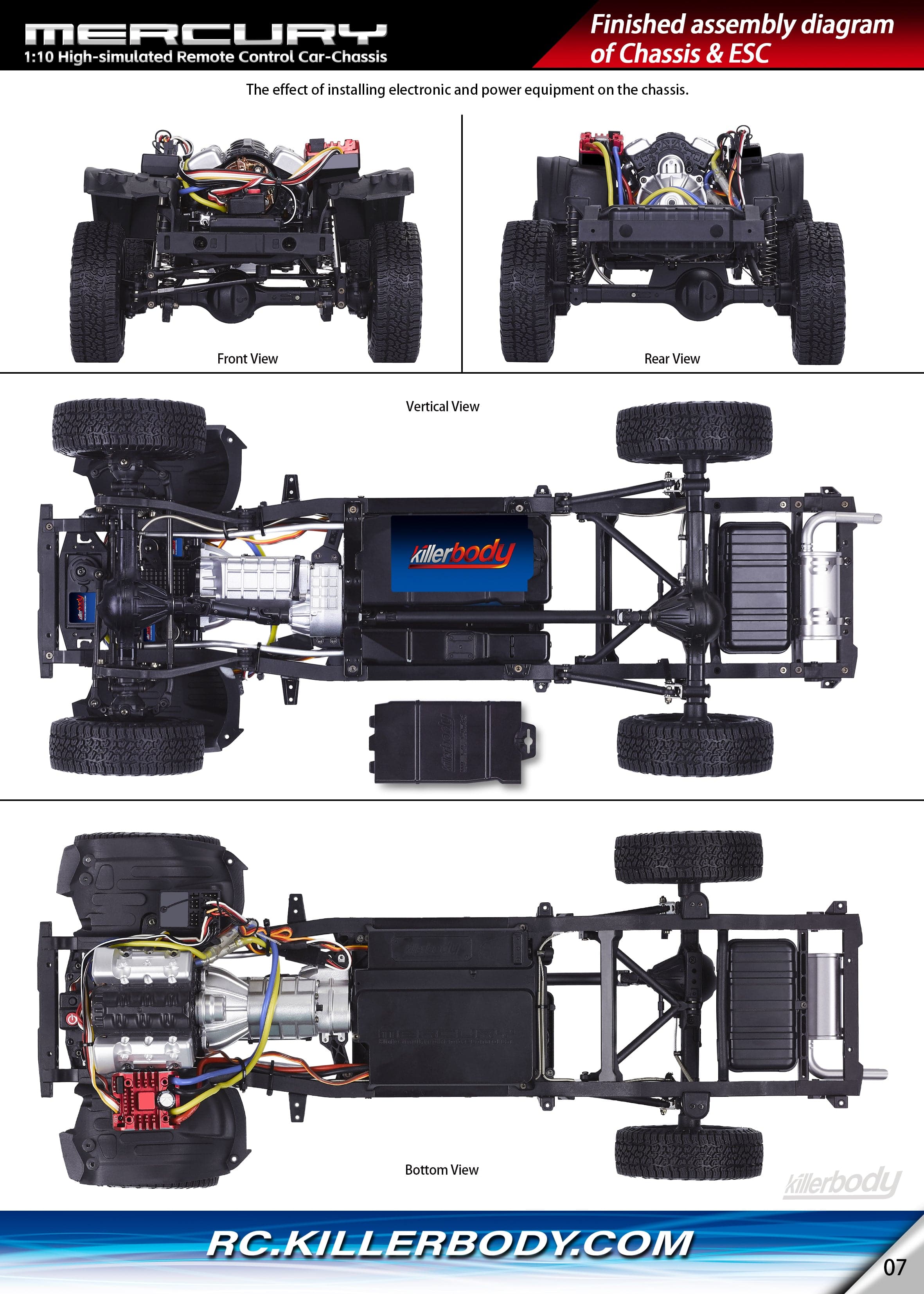 Killerbody Mercury シャーシキット(組み立て済み F/R アクスルとギアボックス)KB#48765 1/10 Jeep Gladiator Rubicon ハードボディに適合 48760