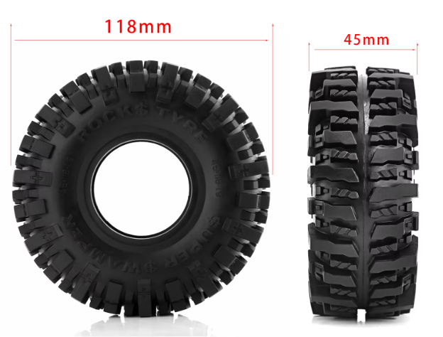 1/10 RCカー SCX10 AXI03007 TRX4 Redcat Gen8 用 118ミリメートル 1.9 ラバーロックタイヤ ボガータイプ 4 個