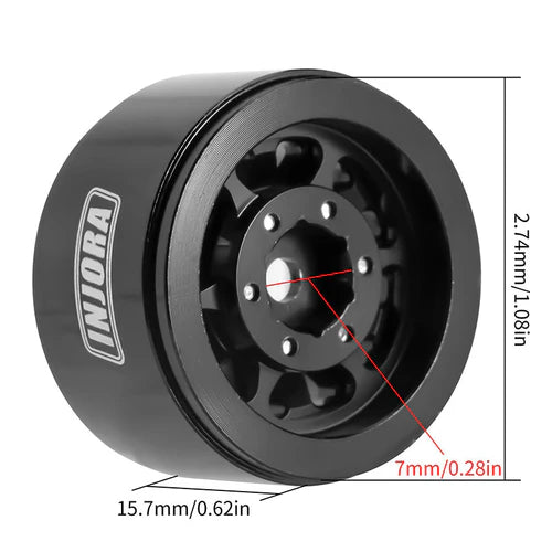 1/24 RCクローラー用 1.0インチ ネガティブオフセット 2.85mm ビードロックアルミホイールリム (4個) YQW-1009(各色)