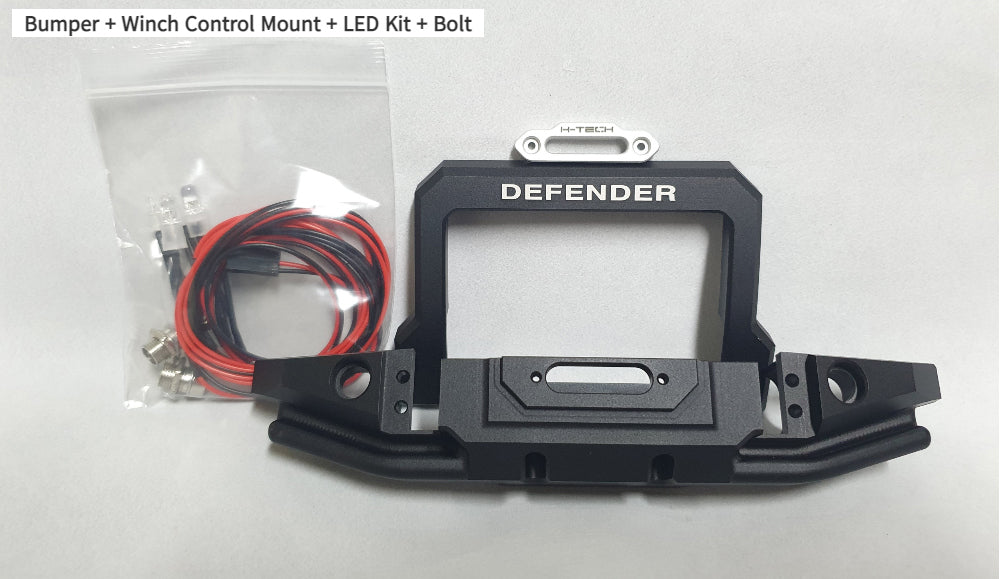 H-TECH 1/10 トラクサス TRX4適合 ランドローバー ディフェンダー アルミニウム メタル フロント バンパー(LED付き)