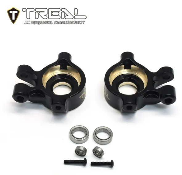 TREAL HOBBY  Traxxas TRX-4M用 真鍮製フロントステアリングナックル (ブラック) (2個) (9.7g)