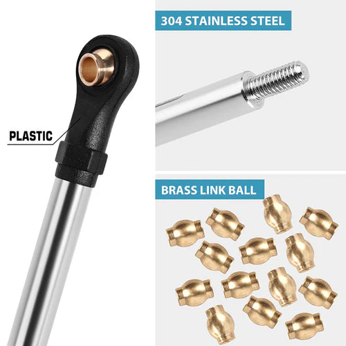 1/18 TRX4M ディフェンダー ブロンコ用 ステンレススチール製ハイクリアランスリンクセット (シャーシリンク)