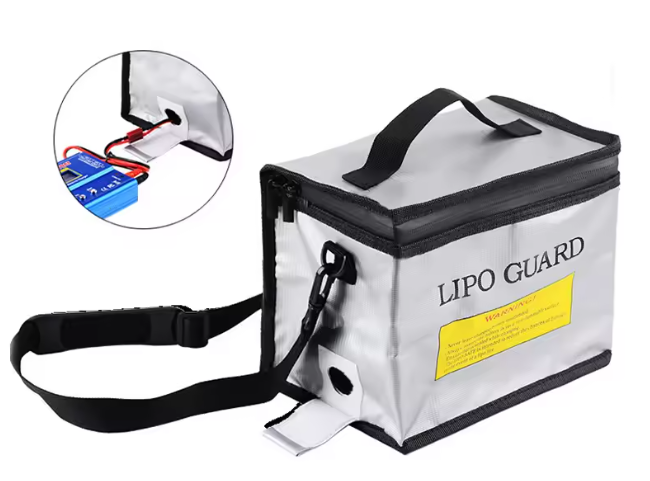 セーフティーリポバック バッテリー充電用穴付き 不燃性バッグ,リチウム電池,防火,高温耐性,215x145x165mm