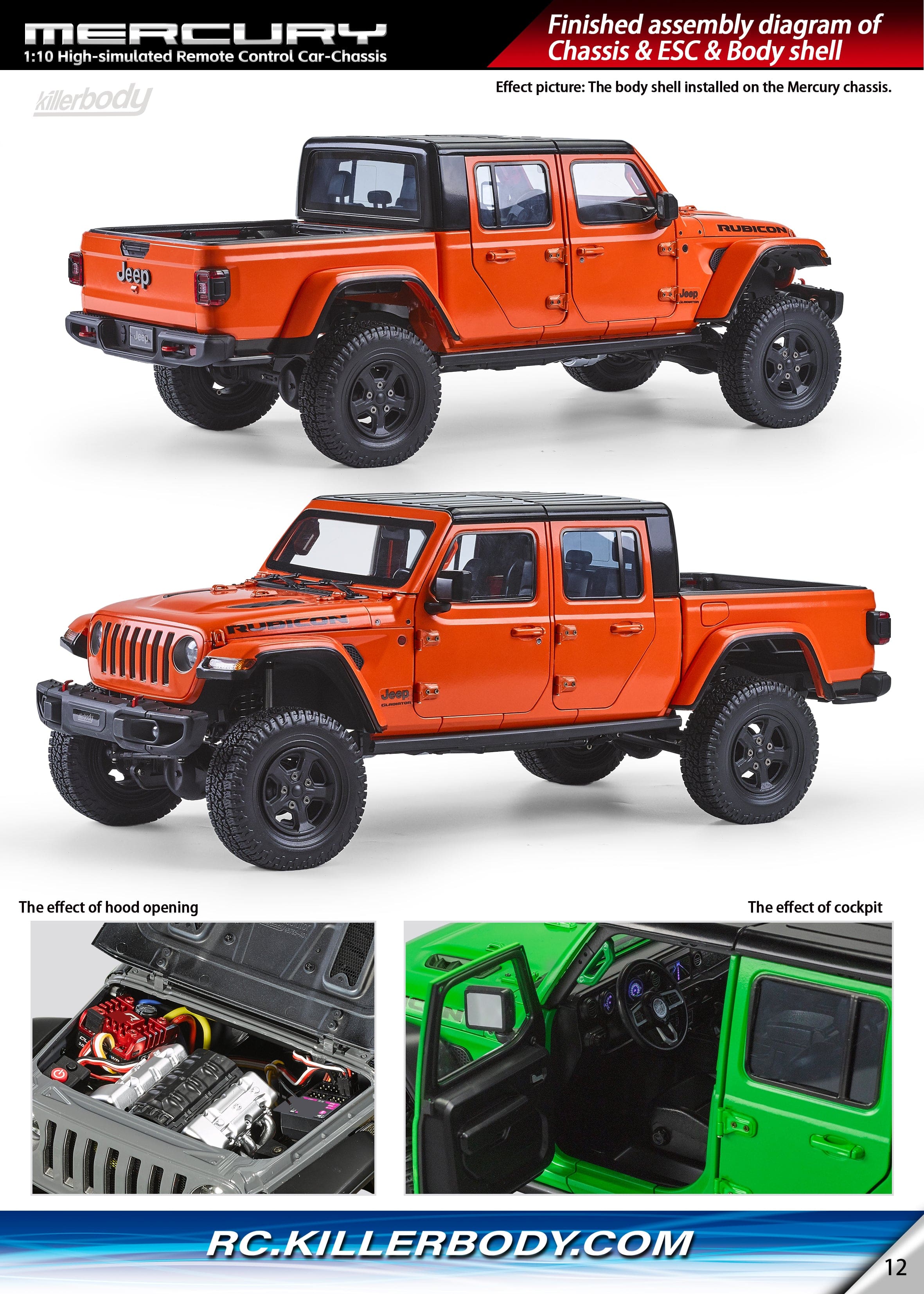 Killerbody Mercury シャーシキット(組み立て済み F/R アクスルとギアボックス)KB#48765 1/10 Jeep Gladiator Rubicon ハードボディに適合 48760