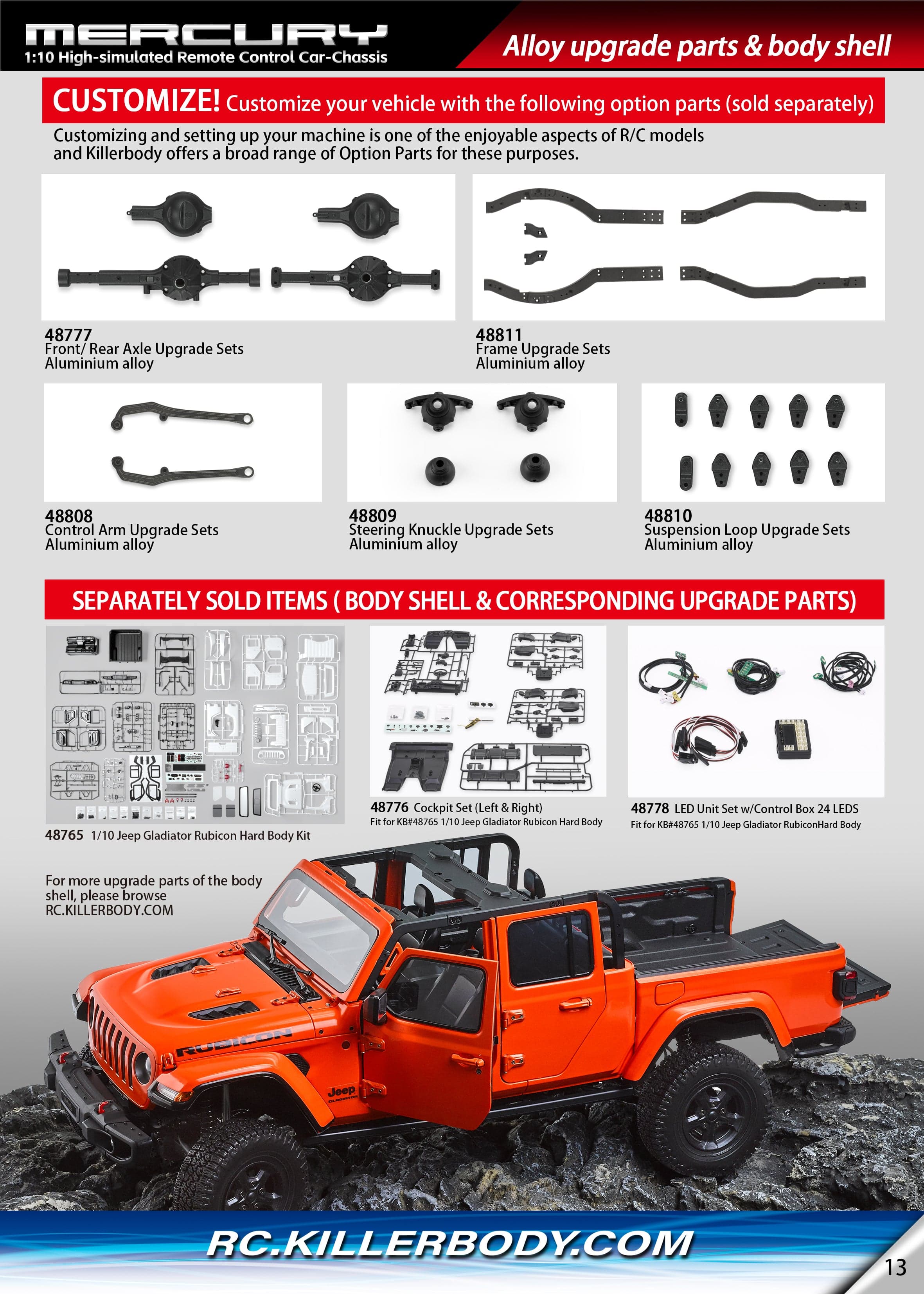 Killerbody Mercury シャーシキット(組み立て済み F/R アクスルとギアボックス)KB#48765 1/10 Jeep Gladiator Rubicon ハードボディに適合 48760