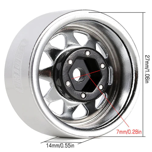 1/18~1/24 TRX4M SCX24 FCX24 ミニクローラー用 1.0 インチ スタンプ ディープディッシュスチール ホイール リム (4本) マイナスオフセット 3.78mm (W1004)