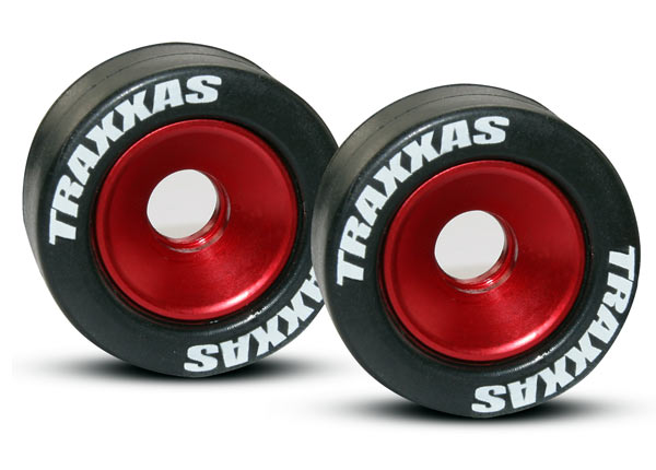 トラクサス MINI MAXX スラッシュ ホイール、アルミニウム(赤色アルマイト処理)(2個)/ 5x8mmボールベアリング(4個)/ 車軸(2個)/ ゴムタイヤ(2個) 5186