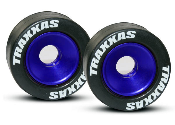 トラクサス MINI MAXX スラッシュ ホイール、アルミニウム(ブルーアルマイト)(2個)/ 5x8mmボールベアリング(4個)/ 車軸(2個)/ ゴムタイヤ(2個) 5186A