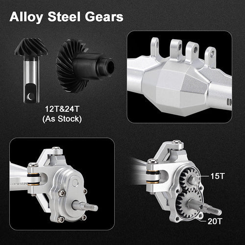 1/18 TRX4M用 +5mm ダイヤモンドポータルアクスル、レイダウンサーボマウント&リンク付き 4M-104(各色)