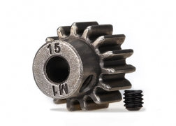 トラクサス XMAXX、E-REVO ピニオンギア、15-T ピニオン (1.0 メートルピッチ) (5mm シャフトに適合)/ セット スクリュー (スチール スパー ギアのみに使用) 6487X
