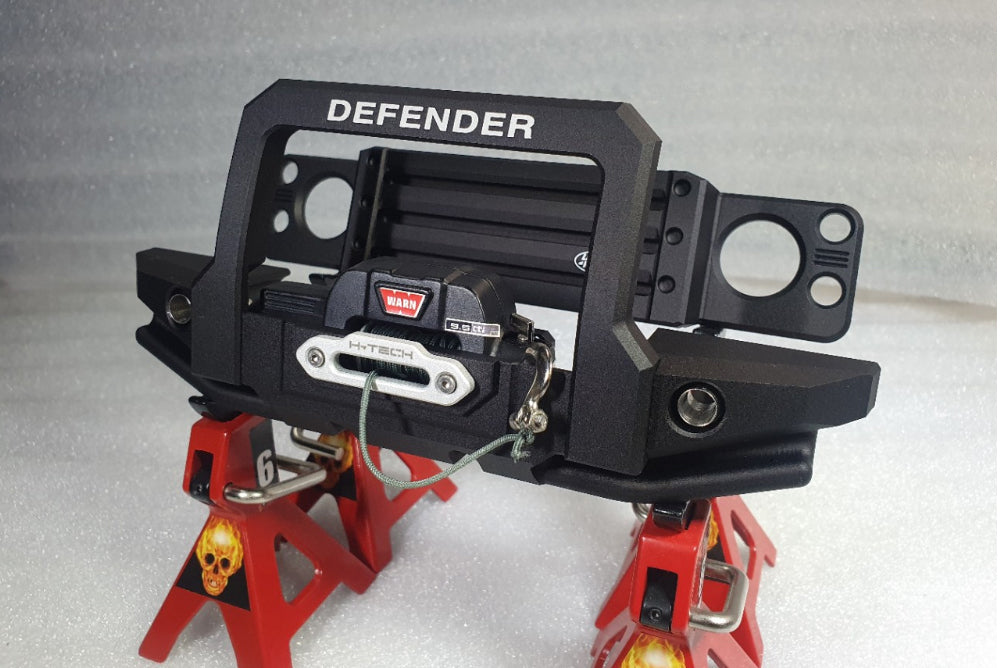 H-TECH 1/10 トラクサス TRX4適合 ランドローバー ディフェンダー アルミニウム メタル フロント バンパー(LED付き)