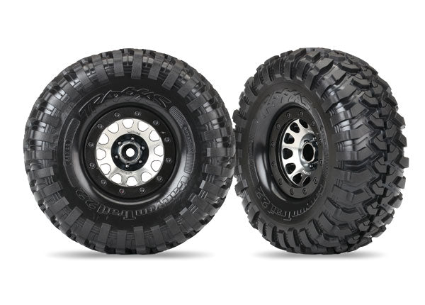 トラクサス TRX4 タイヤとホイール、組み立て済み (Method Race Wheels® 105 Beadlock 2.2 インチ ブラック クローム ビードロック ホイール、Canyon Trail 5.3x2.2 インチ タイヤ、フォーム インサート) (左 1 個、右 1 個) 8172
