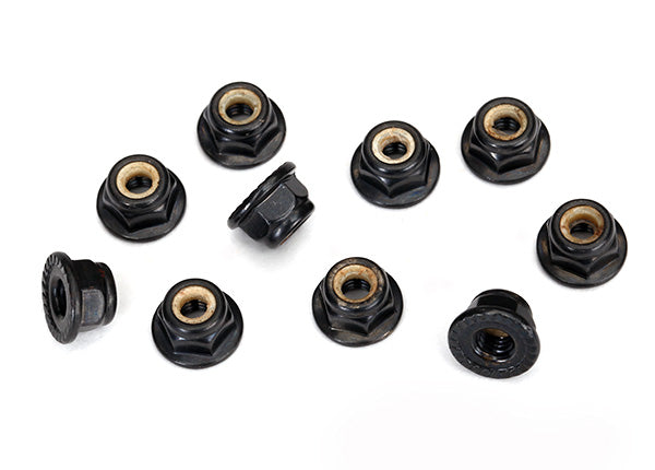 トラクサス 1/10RCカー用 ホイールナット4mm TRX4 TRX6 スラッシュ等 フランジ付きナイロン ロックナット ブラック 10個 8347