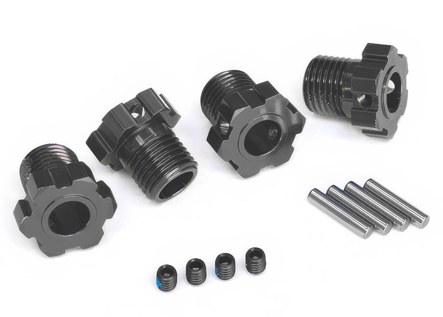 トラクサス スレッジ マックス E-Revo ホイールハブ、スプライン、17mm(グレーアルマイト)(4個)/ 4x5 GS(4個)、3x14mmピン(4個) 8654-GRAY