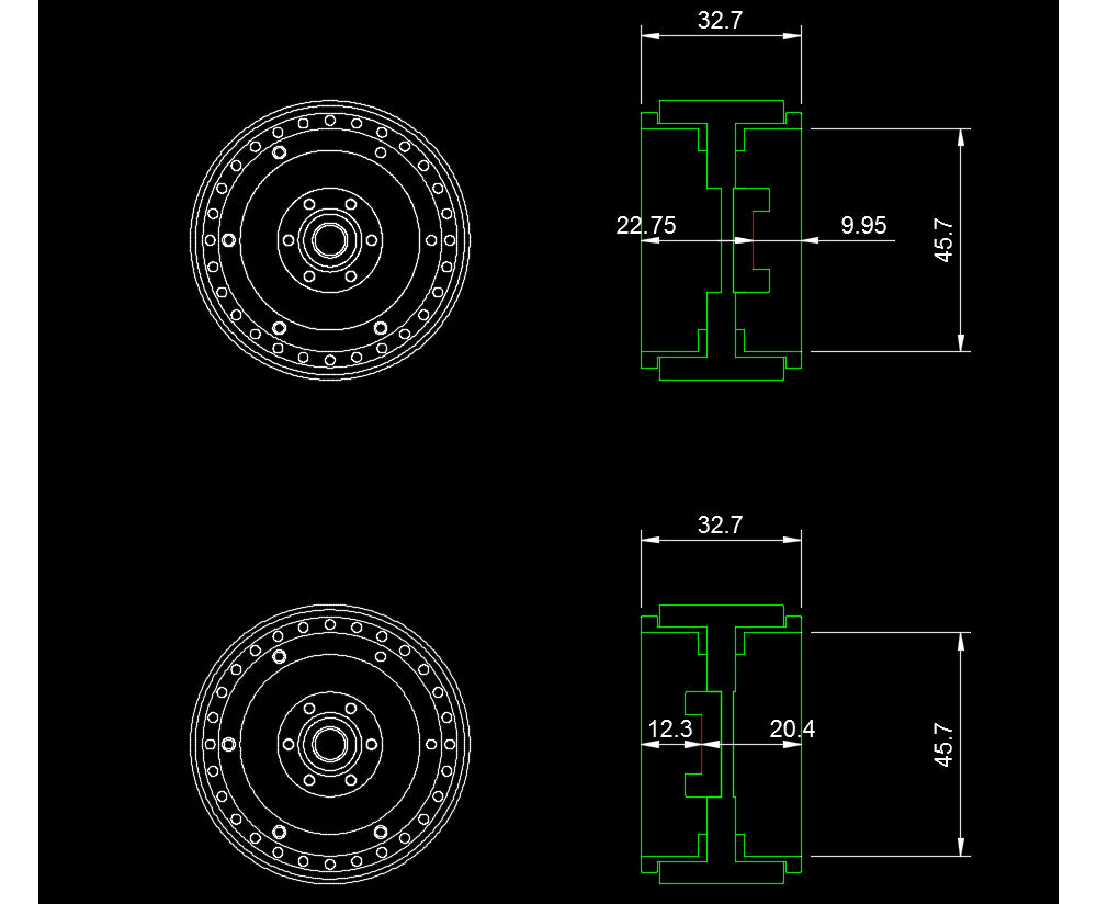 H-TECH RC 1/10 1.9インチ アルミ メタル ビードロック ホイール 4本 (HTW1.9-01)