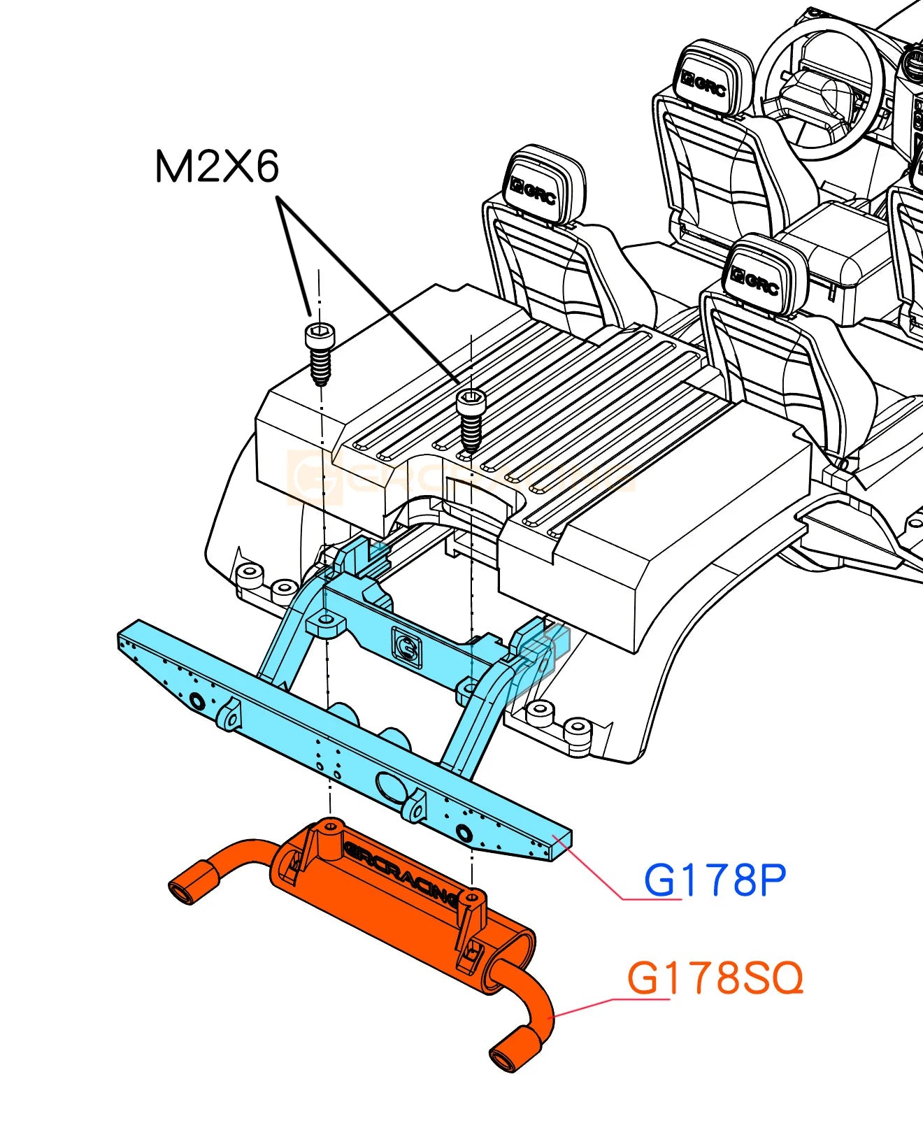 GRC トラクサス TRX4M ディフェンダー 用 デュアルエキゾースト TRX4M Defender オリジナルリアバンパー (3Dプリント) G178SP