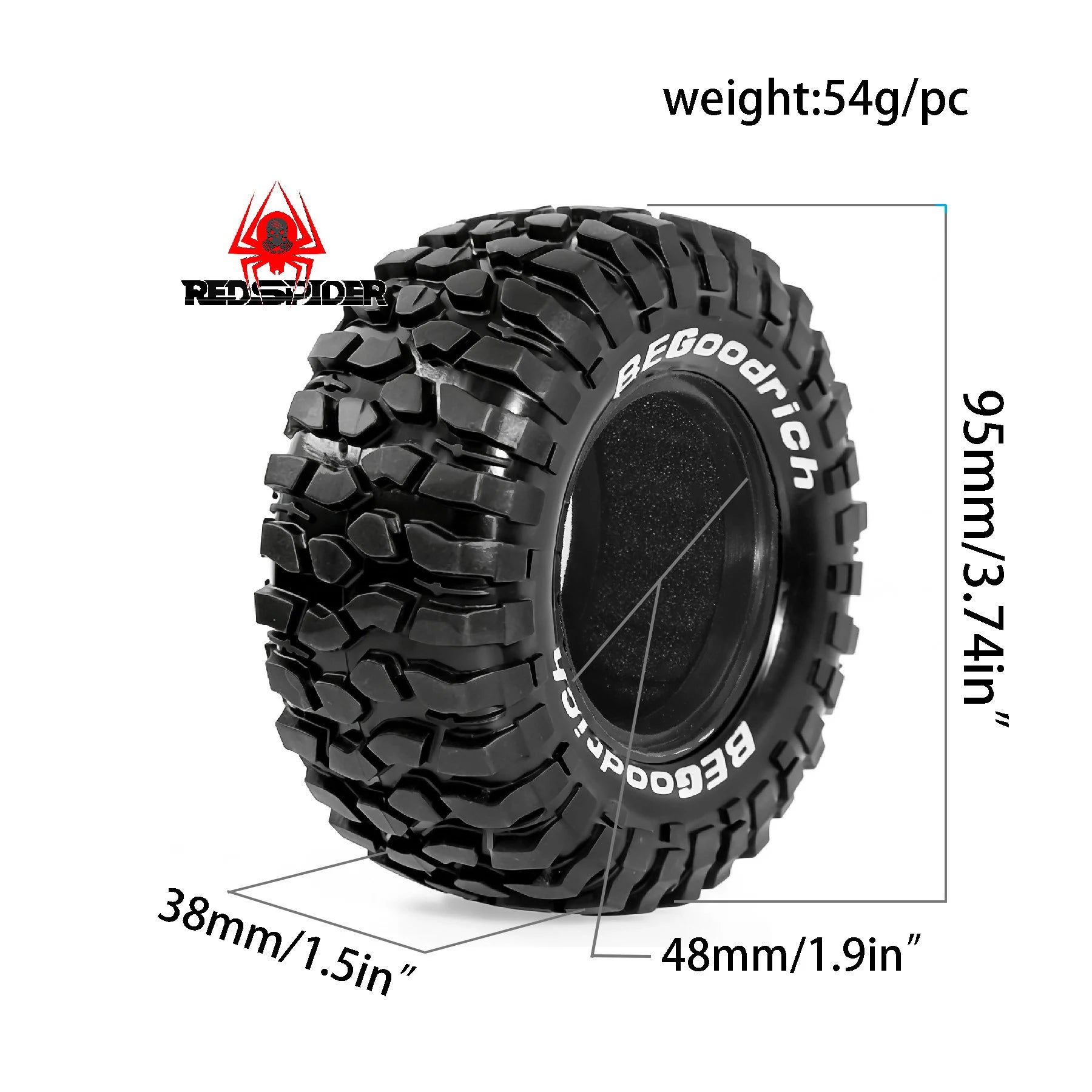 1/10 クローラー用 1.9タイヤ 4本 OD 95mm / 3.46 インチ 1/12 RC クローラーカー MJX H12P H12Y+ 用