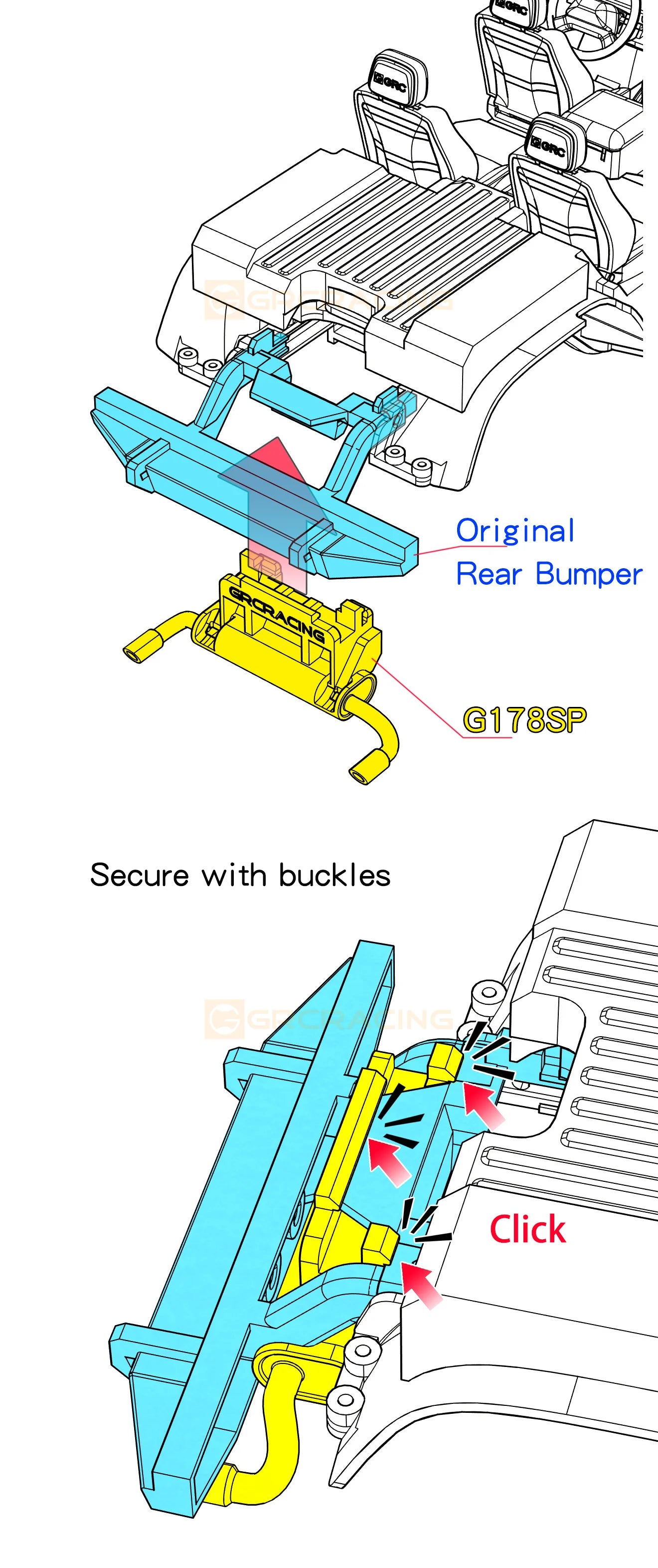 GRC トラクサス TRX4M ディフェンダー 用 デュアルエキゾースト TRX4M Defender オリジナルリアバンパー (3Dプリント) G178SP