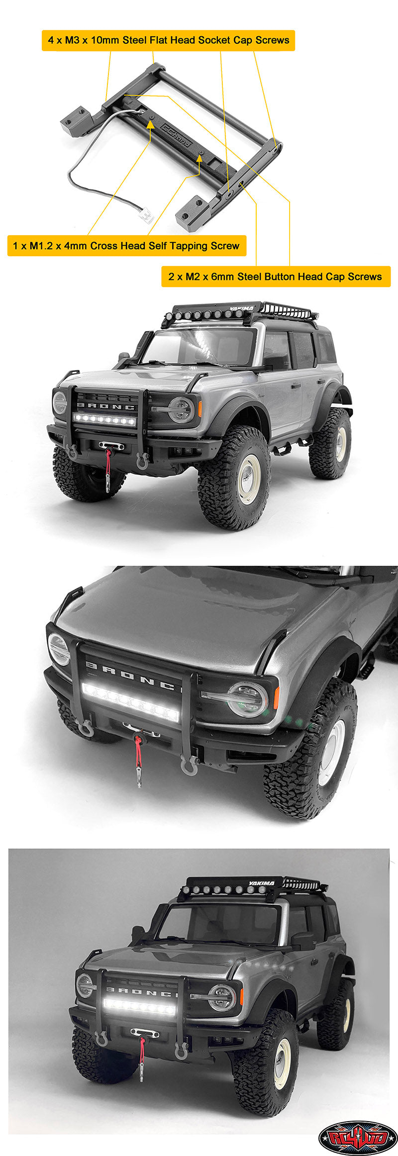 CCHAND Traxxas TRX-4適合 2021 Ford Bronco用 ランチグリルガード(ライト付き) VVV-C1308