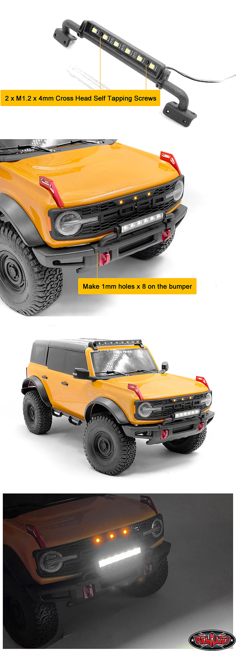CCHAND Traxxas TRX-4適合 2021 Ford Bronco用ライト付きチューブバンパーバー VVV-C1322