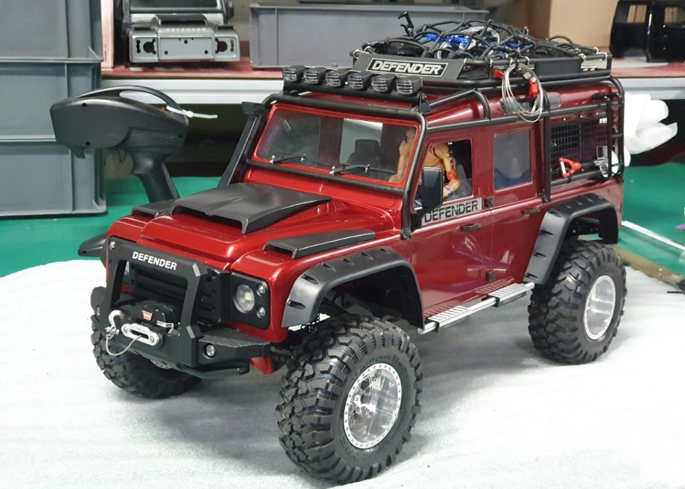 H-TECH 1/10 トラクサス TRX4適合 ランドローバー ディフェンダー アルミニウム メタル フロント バンパー(LED付き)