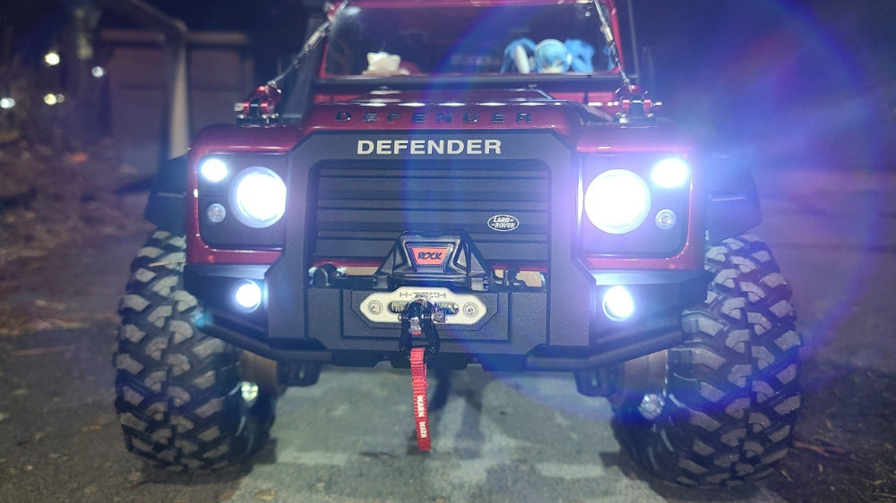 H-TECH 1/10 トラクサス TRX4適合 ランドローバー ディフェンダー アルミニウム メタル フロント バンパー(LED付き)