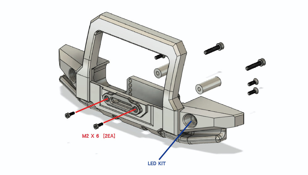 H-TECH 1/10 トラクサス TRX4適合 ランドローバー ディフェンダー アルミニウム メタル フロント バンパー(LED付き)