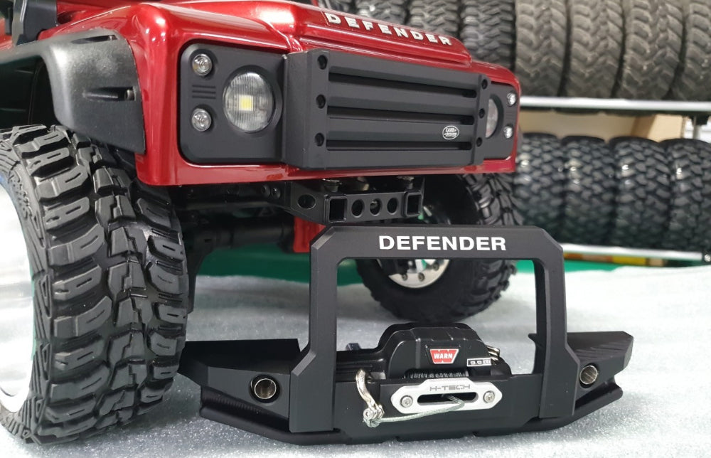 H-TECH 1/10 トラクサス TRX4適合 ランドローバー ディフェンダー アルミニウム メタル フロント バンパー(LED付き)