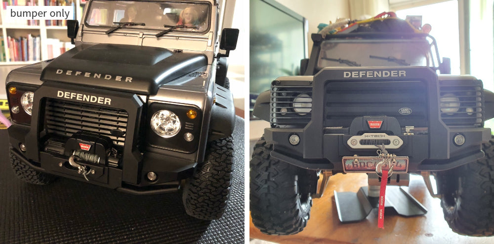 H-TECH 1/10 トラクサス TRX4適合 ランドローバー ディフェンダー アルミニウム メタル フロント バンパー(LED付き)