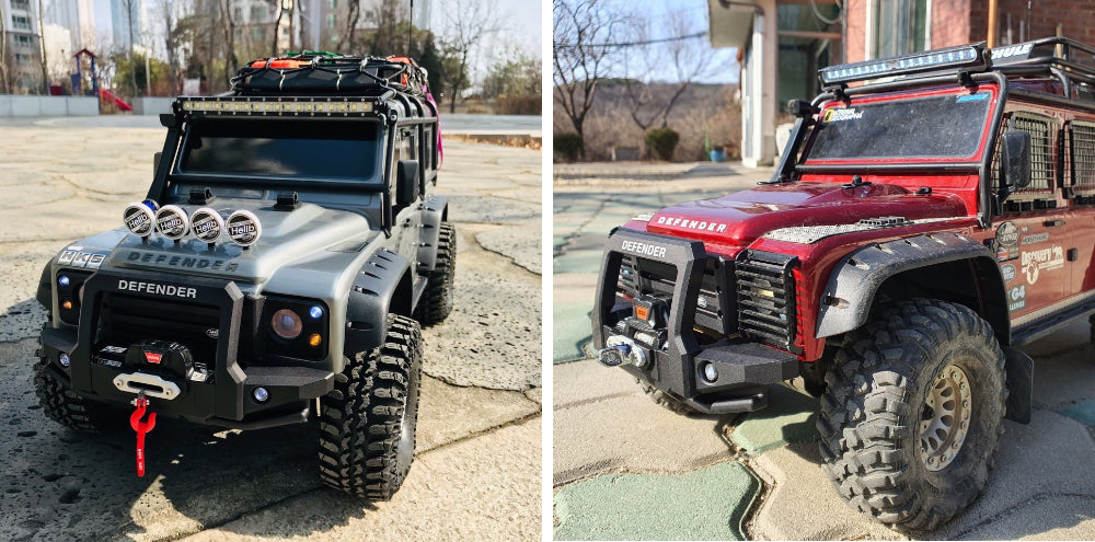 H-TECH 1/10 トラクサス TRX4適合 ランドローバー ディフェンダー アルミニウム メタル フロント バンパー(LED付き)