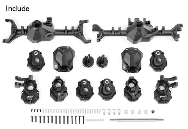 GRC Traxxas TRX-4用 G2 CNCアルミ製フロント&リアアクスルハウジング&ポータルドライブハウジングセット(ブラック、シルバー)