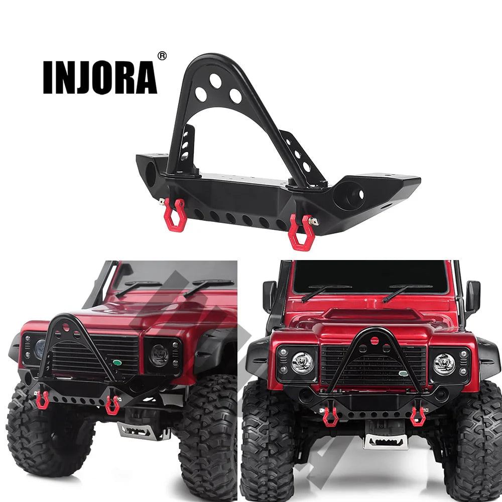INJORA TRX4 SCX10 & SCX10 II用 ライト付きブラックメタルフロントバンパー