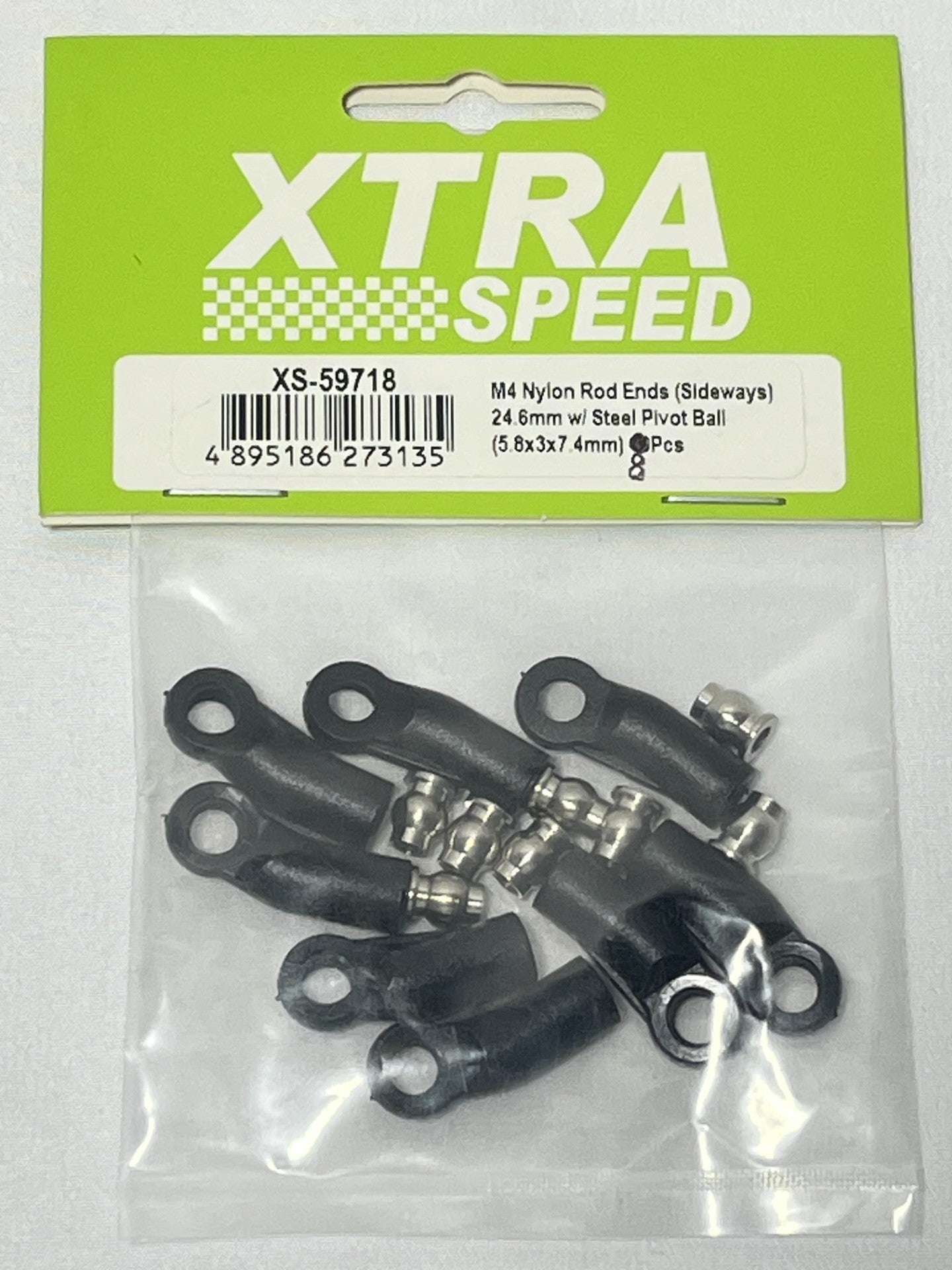 Xtra Speed M4 ナイロンロッドエンド(横向き)24.6mm スチールピボットボール付き(5.8x3x7.4mm)8個 XS-59718