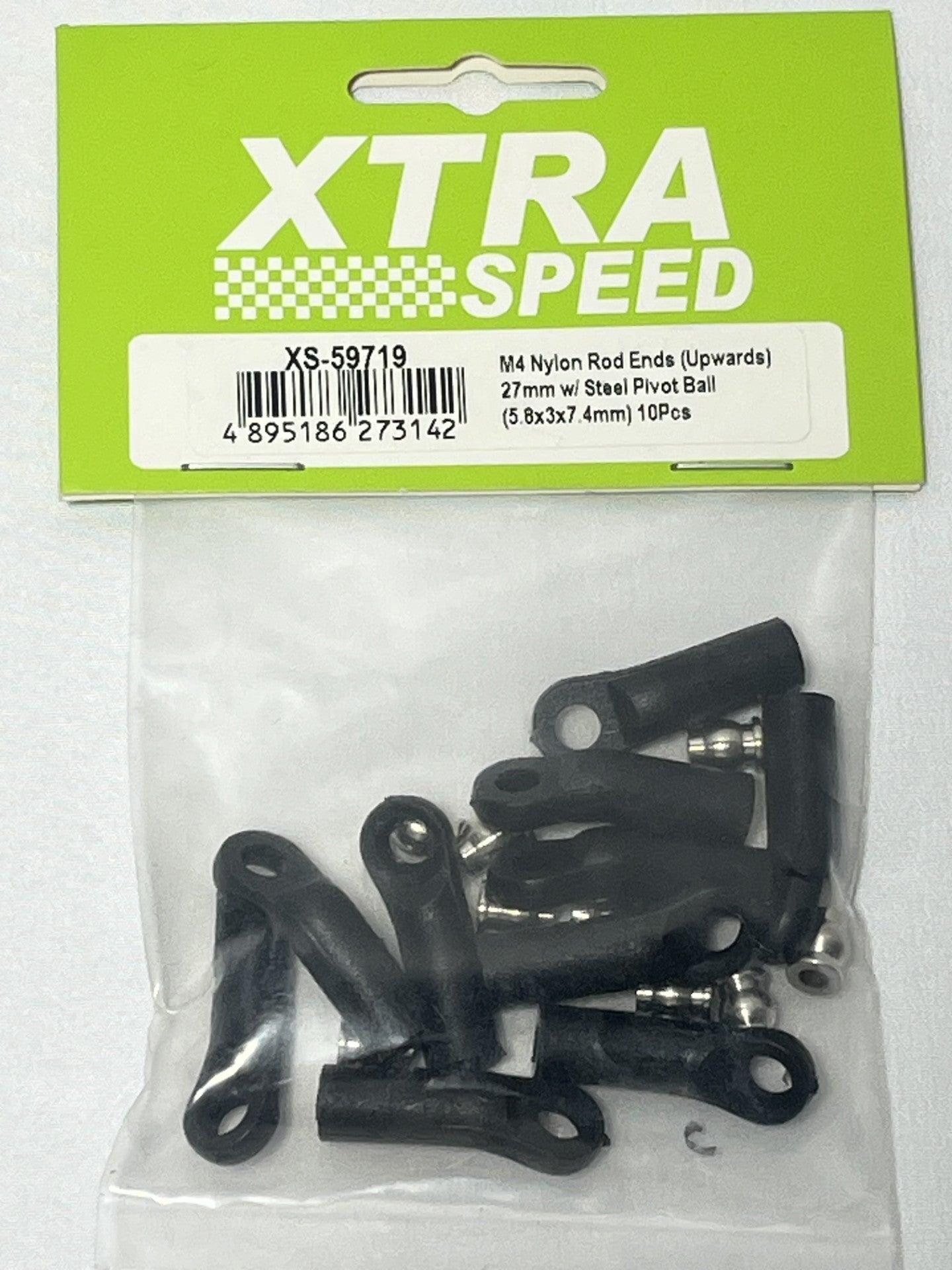 Xtra Speed M4 ナイロンロッドエンド(上向き)27mm スチールピボットボール付き(5.8x3x7.4mm)10個 XS-59719