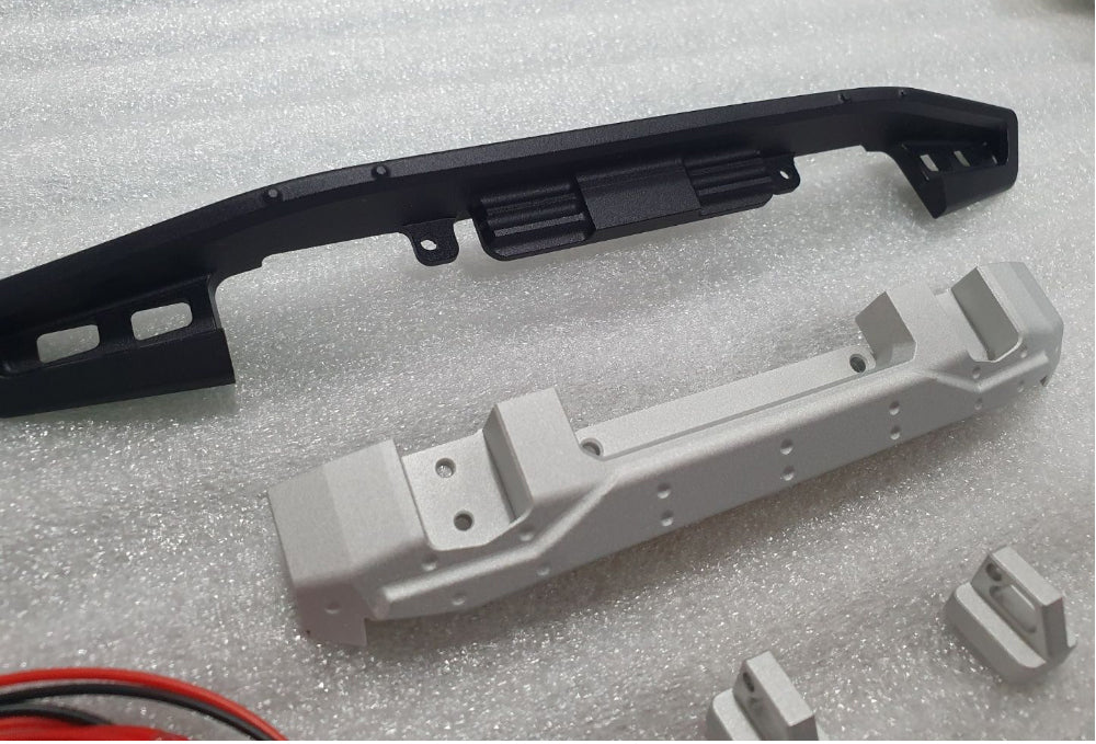 H-TECHトラクサス TRX4 ブロンコ適合 アルミニウム メタル フロント バンパー (LED 付き) & スキッド プレート "ラプター タイプ" (HTB-16)