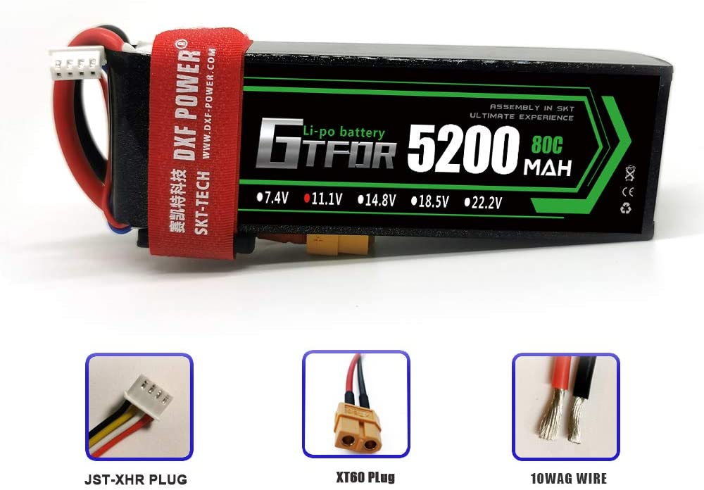 リポバッテリー 3S 11.1V 5200mah 80C XT60プラグ - RCTRAIL