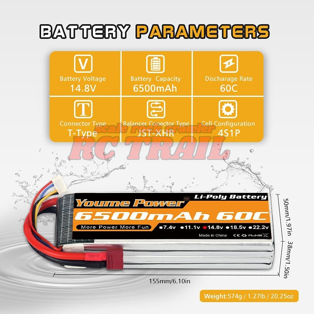 4S Lipoバッテリー、14.8V Lipo 4S 6500mAh 60C T型プラグ - RCTRAIL