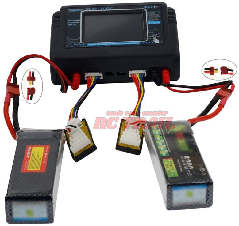 HTRC T240 DUO カラータッチスクリーン 急速充電器 デュアルマルチチャージャー AC 150W / DC 240W 10A AC/DC バッテリー マルチ充電器 バッテリーチャージャー バランス 充電器/放電器 LiPo LiFe Lilon LiHV NiCd NiMh Pb 対応 ラジコン バッテリー 用 - RCTRAIL