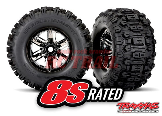 トラクサス X-Maxx NEW スレッジハンマー タイヤホイール、組み立て済み、接着済み(X-Maxx®ブラッククロームホイール) 7774A - RCTRAIL