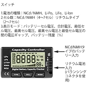 バッテリーチェッカー Lipo, LiFe, Li-ion, NiMH, NiCdバッテリー対応 - RCTRAIL