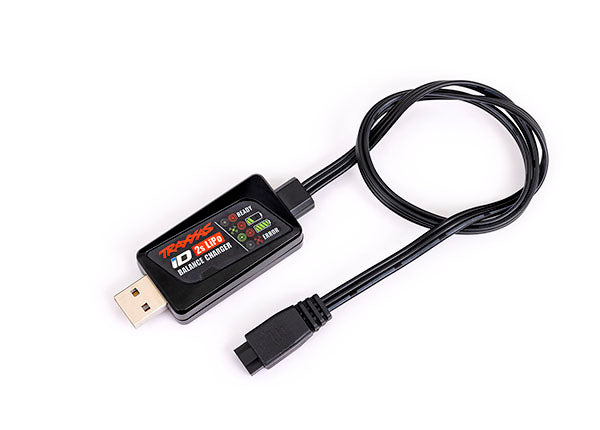 トラクサス 1/18 TRX4M 充電器、iD® バランス充電、USBタイプ (iD® コネクター付き 2 セル 7.4 ボルト LiPo のみ)9767