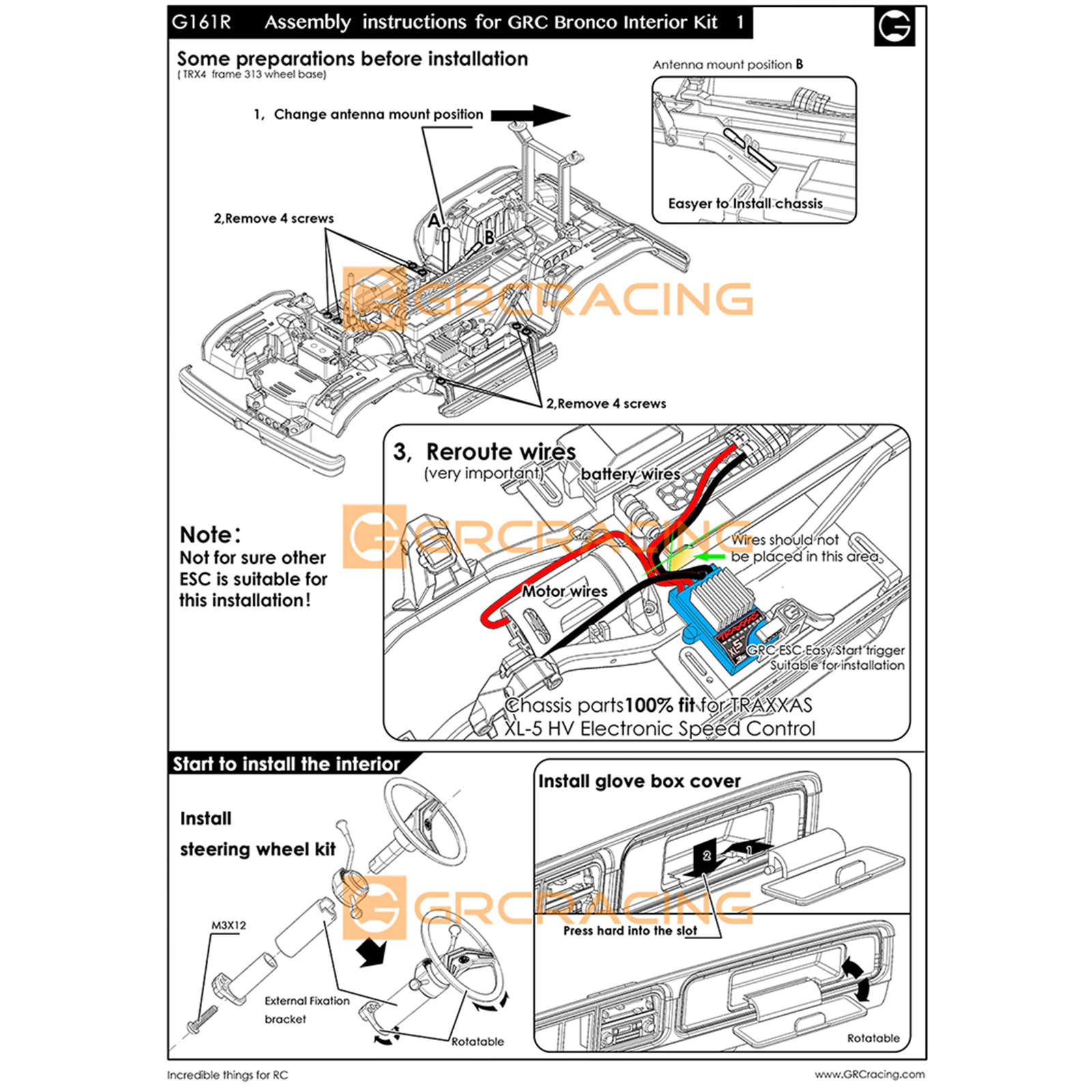 GRC 1979ブロンコ インテリアキット 内装 インナーボディ 組み立て式 1/10 TRX4 - RCTRAIL