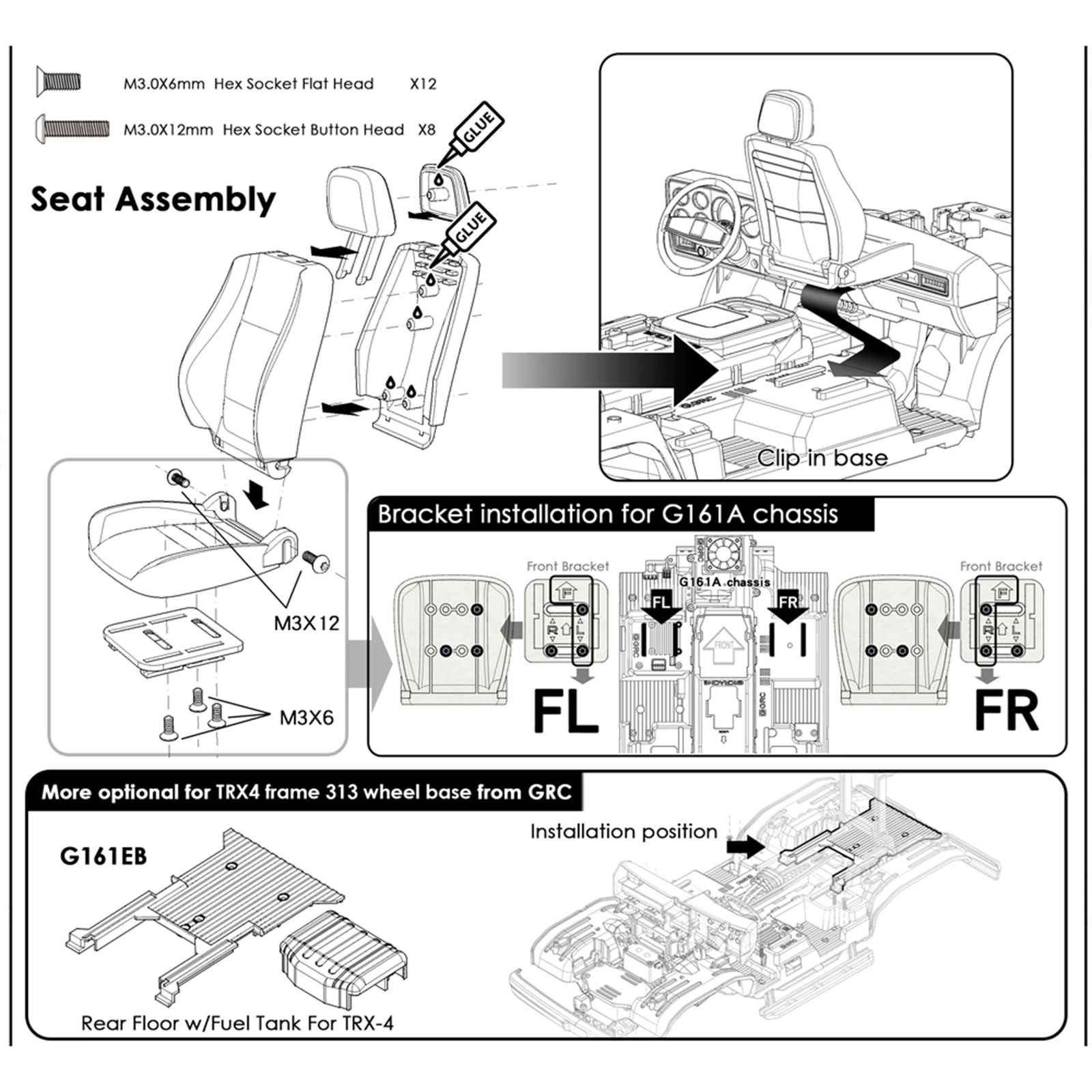 GRC 1979ブレイザー インテリアキット 内装 インナーボディ 組み立て式 1/10 TRX4 - RCTRAIL