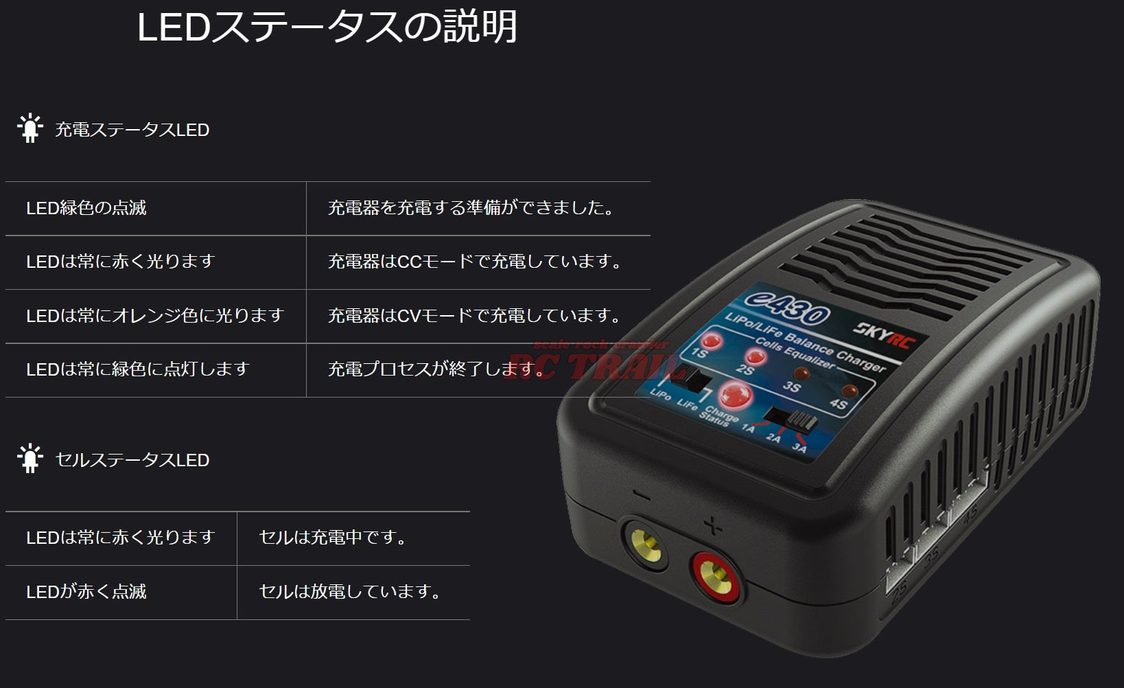 SKY RC e430 オートカット機能付き バランス 急速充電器 (2〜4セル用) ACアダプター内蔵 - RCTRAIL