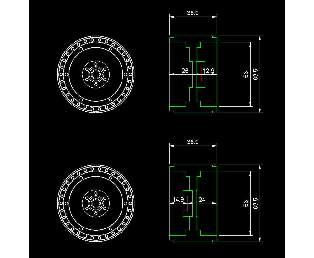 H-TECH RC 1/10 2.2インチ アルミ メタル ビードロック ホイール 4本 (HTW2.2-01)