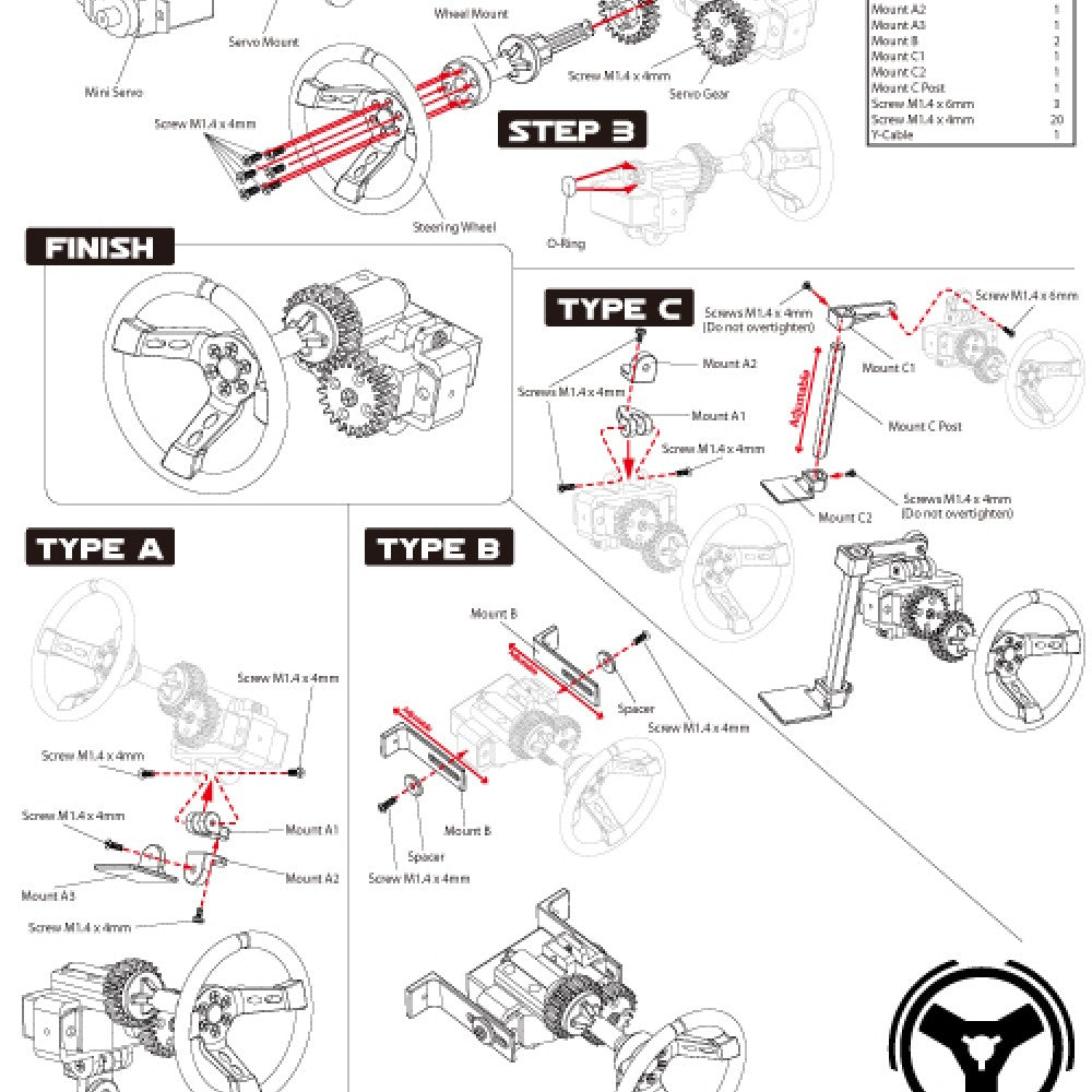 Yeah Racing 1/10 ツーリングドリフト RCカー用 X DarkDragonWing モーションステアリングホイール YA-0539