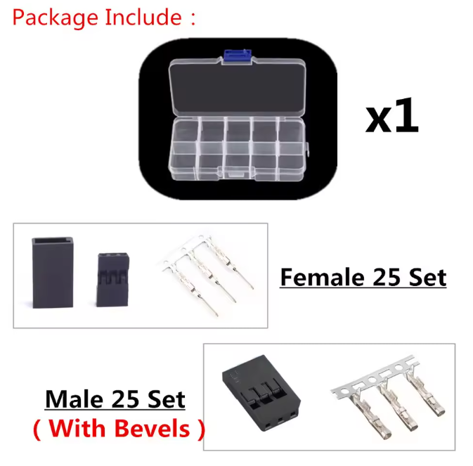 サーボ用コネクター　端子付きオス/メス各25個セット　RCカー、ロボット用 - RCTRAIL